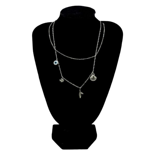 Stainless Steel Silver Plated Layered Multi Pendant Chain Necklace, Product Code: D-5188 - Image 2