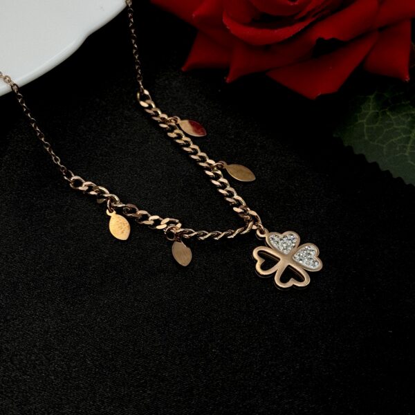 Stainless Steel Gold/Rosegold Plated Floral Charm Necklace, Product Code: D-5189