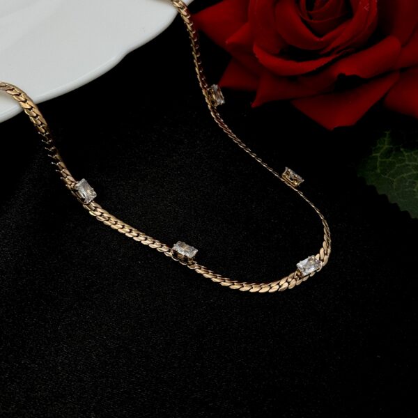 Stainless Steel Baguette Cubic Zirconia Chain Necklace, Product Code: D-5192