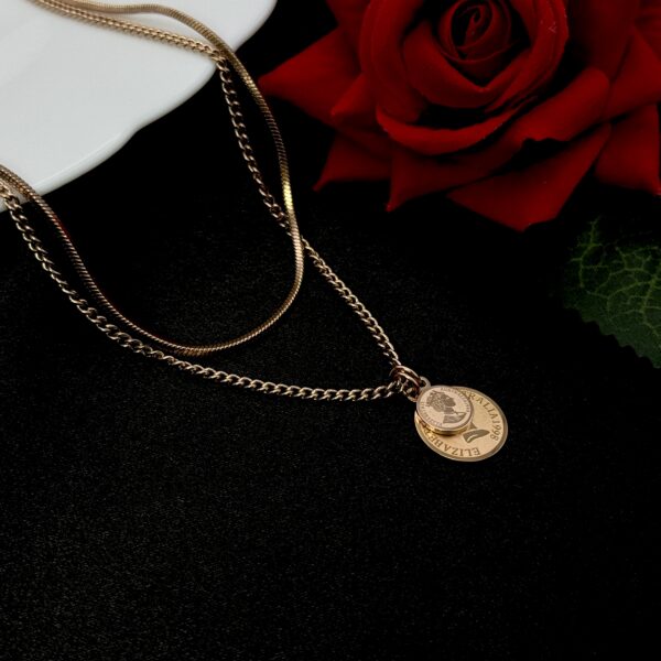 Stainless Steel Rosegold Plated Layered Coin Necklace, Product Code: D-5194