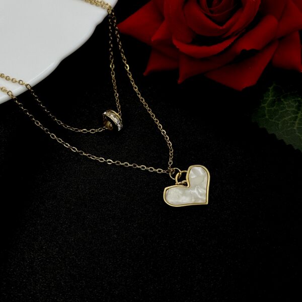 Stainless Steel White Shell Heart Layer Nacklace, Product Code: D-5196