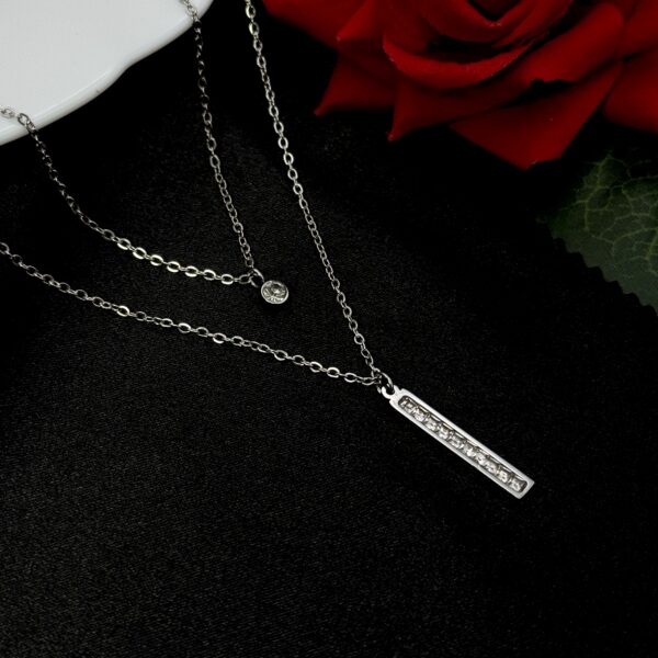 Stainless Steel Cubic Zirconia Bar Pendent Necklace, Product Code: D-5199