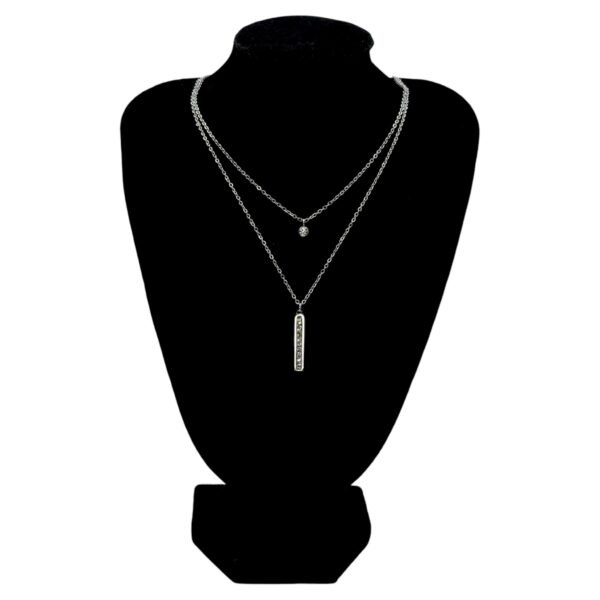 Stainless Steel Cubic Zirconia Bar Pendent Necklace, Product Code: D-5199 - Image 2