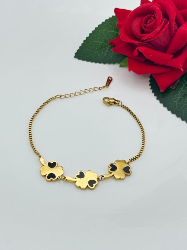 Stainless Steel Floral Link Bracelet- Black Color, Product Code: D-5020