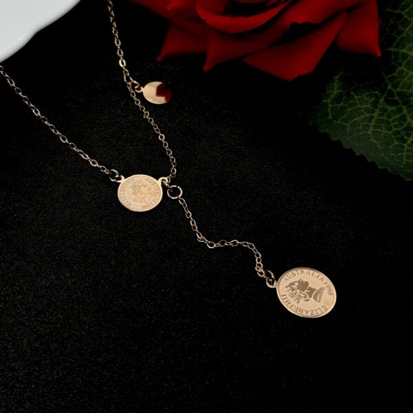 Stainless Steel Rosegold Plated Tri Coin Necklace, Product Code: D-5202