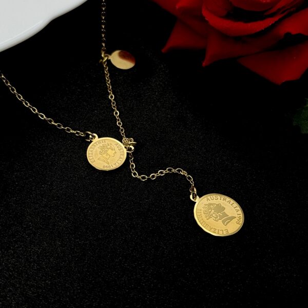 Stainless Steel Gold Plated Tri Coin Necklace, Product Code: D-5203