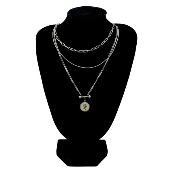 Stainless Steel Silver Plated Layered Coin Charm Necklace, Product Code: D-5204 - Image 2