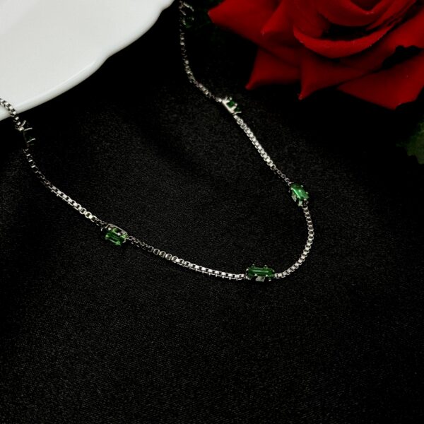 Stainless Steel Chain Link Green Emerald Necklace, Product Code: D-5205