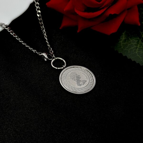 Stainless Steel Silver Plated Thick Chain Elizabeth Coin Pendant Necklace, Product Code: D-5207