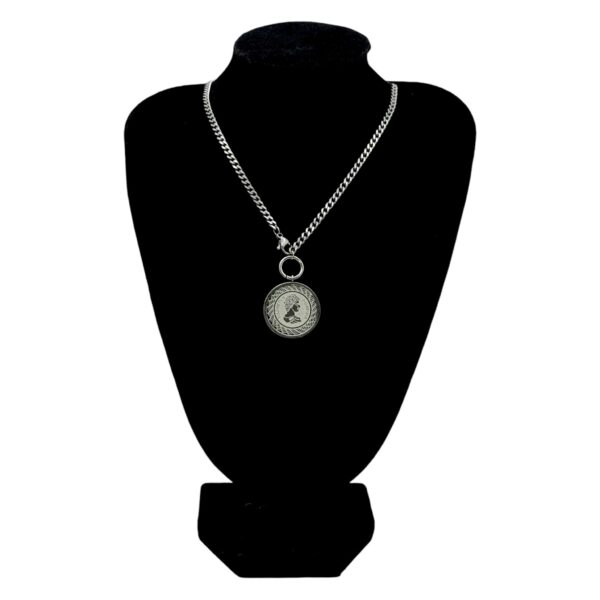 Stainless Steel Silver Plated Thick Chain Elizabeth Coin Pendant Necklace, Product Code: D-5207 - Image 2