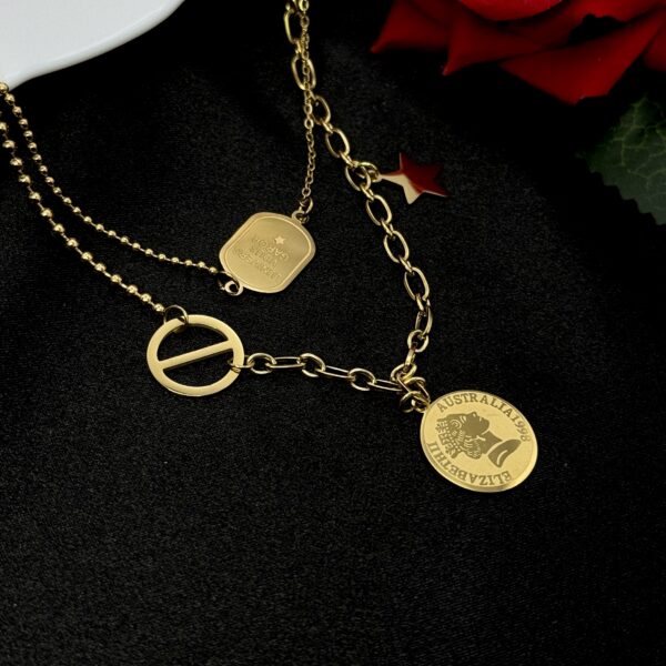 Stainless Steel Gold Plated Layered Coin Necklace, Product Code: D-5208