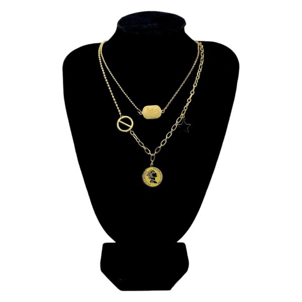 Stainless Steel Gold Plated Layered Coin Necklace, Product Code: D-5208 - Image 2