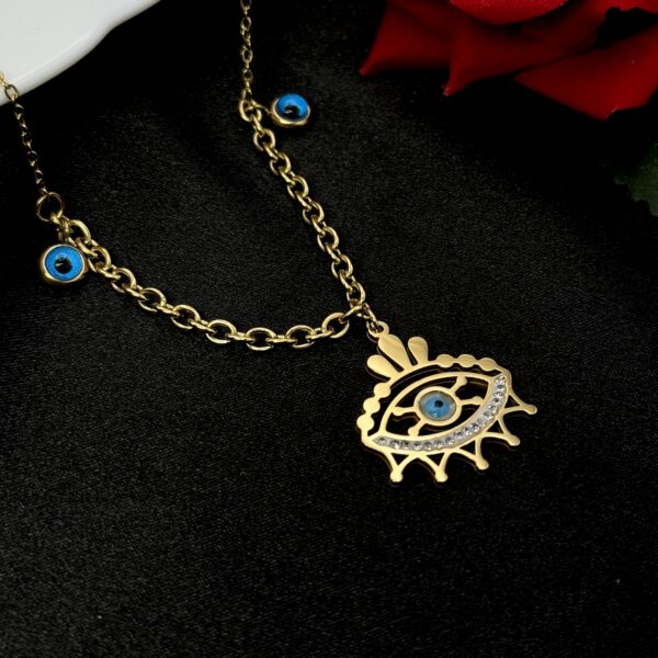 Stainless Steel Gold Plated Hanging Evil Eye Necklace, Product Code: D-5209