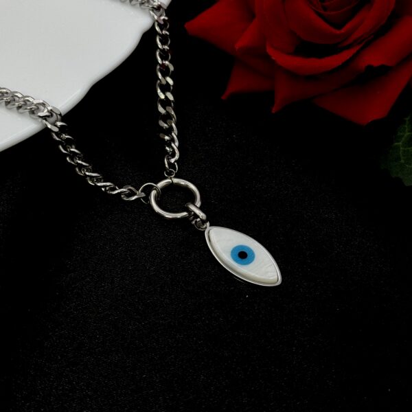 Stainless Steel Silver Plated Evil Eye Necklace, Product Code: D-5210