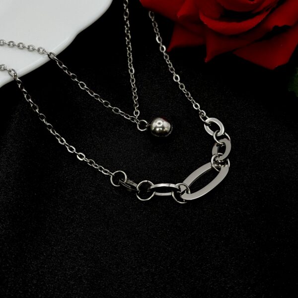 Stainless Steel Silver Plated Layered Necklace, Product Code: D-5213