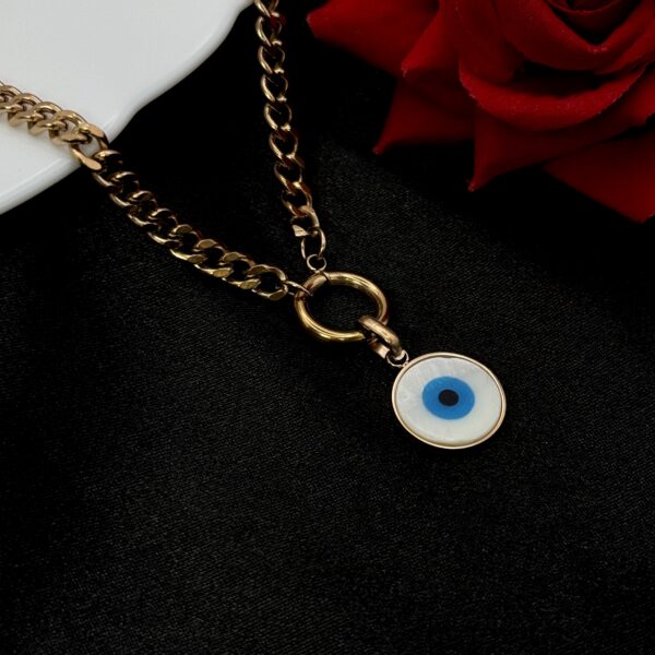 Stainless Steel Rosegold Plated Evil Eye Chain Necklace, Product Code: D-5218