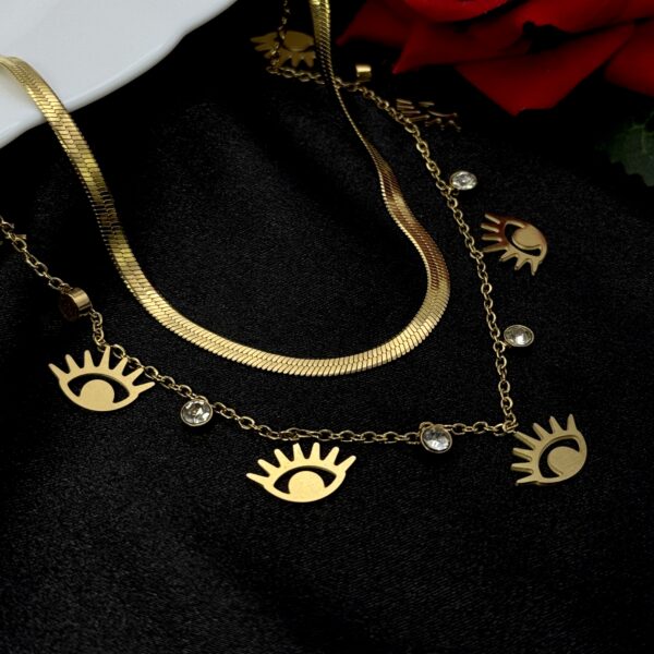 Stainless Steel Evil Eye Dual Layer Necklace, Product Code: D-5221