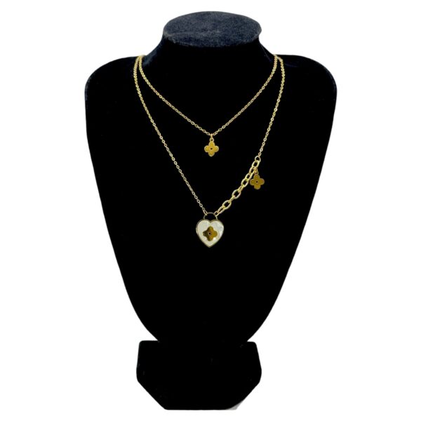 Stainless Steel White Shell Heart Haning Clover Necklace, Product Code: D-5222 - Image 2