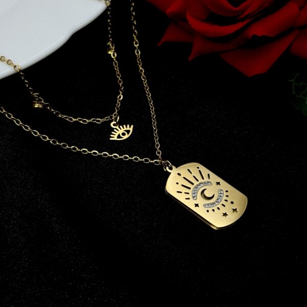 Stainless Steel Moon & Star Sun Pendent Necklace, Product Code: D-5223