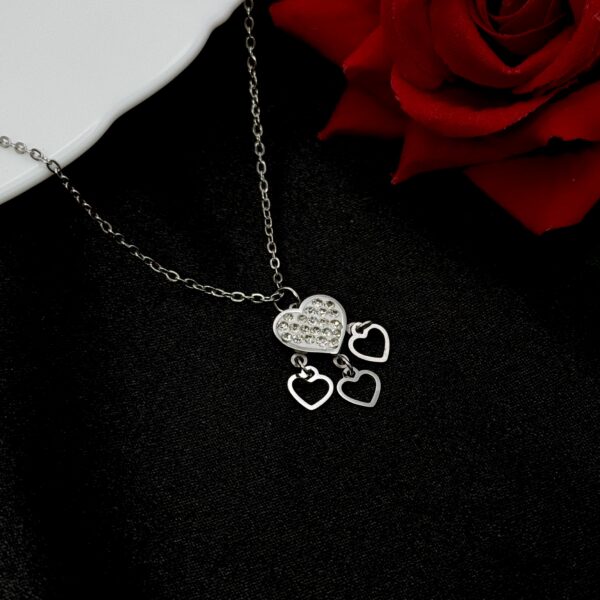 Stainless Steel Heart Shape Cubic Zirconia Pendent Necklace, Product Code: D-5225