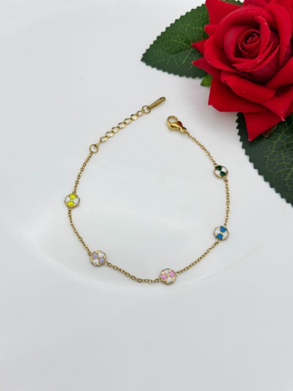 Stainless Steel Colourful Flowers Link Bracelet- Multi Color, Product Code: D-5023