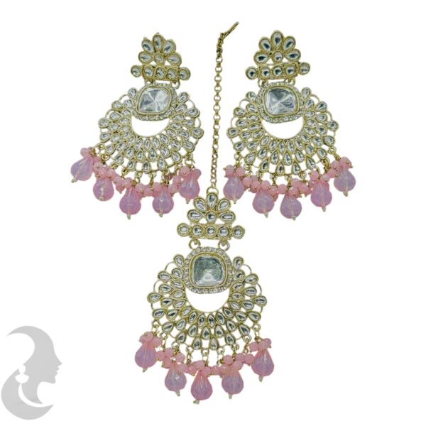 Kundan Hanging  Earring- Light Pink Color Stone - With Maati, Product Code: V-2352