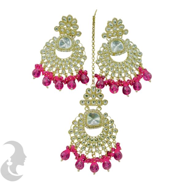 Kundan Hanging  Earring- Pink Color Stone - With Maati, Product Code: V-2353