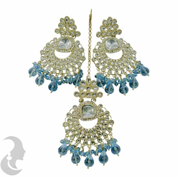 Kundan Hanging  Earring- Light Blue Color Stone - With Maati, Product Code: V-2356