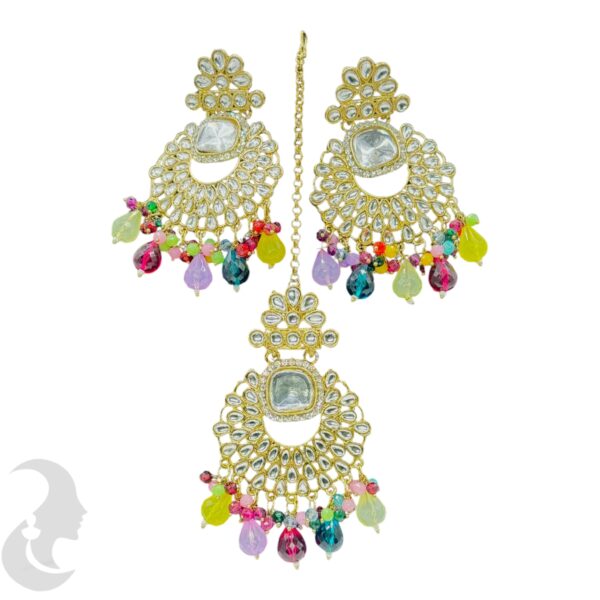 Kundan Hanging  Earring- Multi Color Stone - With Maati, Product Code: V-2357