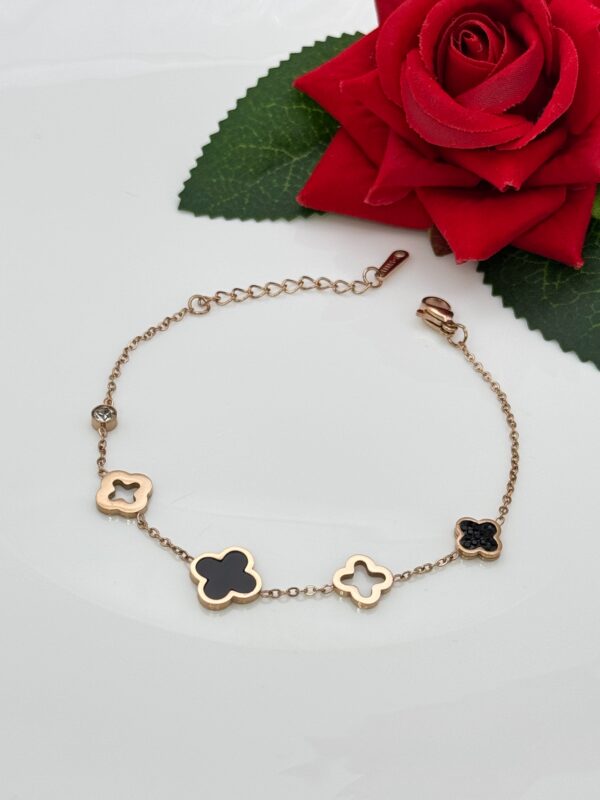 Stainless Steel Clover Link Bracelet- Black Color, Product Code: D-5025