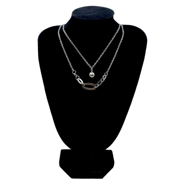 Stainless Steel Silver Plated Layered Necklace, Product Code: D-5213 - Image 2