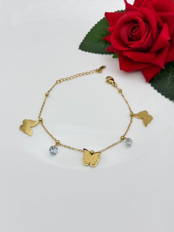 Stainless Steel Gold Plated CZ Butterfly Bracelet, Product Code: D-5030