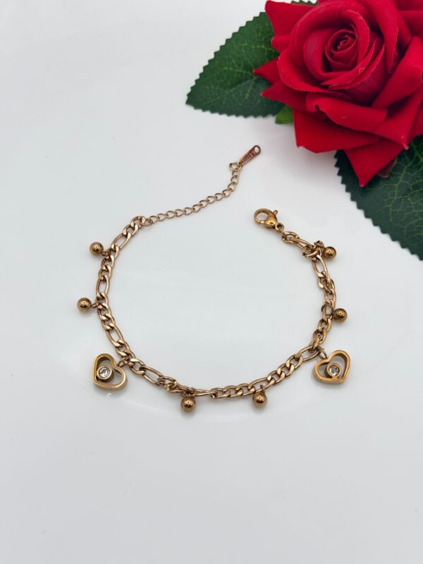 Stainless Steel Rosegold Plated Heart Shaped Chain Bracelet, Product Code: D-5033