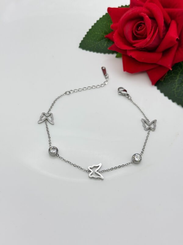 Stainless Steel Silver Plated Butterfly Chain Bracelet, Product Code: D-5035