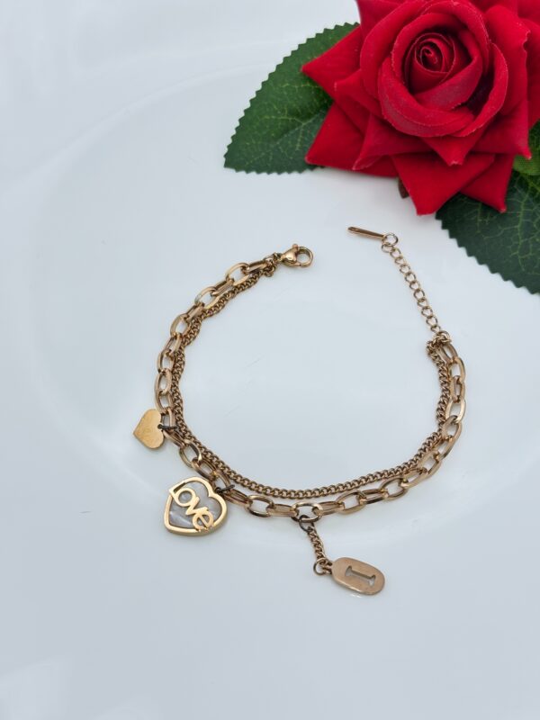 Stainless Steel Rosegold Plated LOVE Heart Shaped Charm Bracelet, Product Code: D-5037