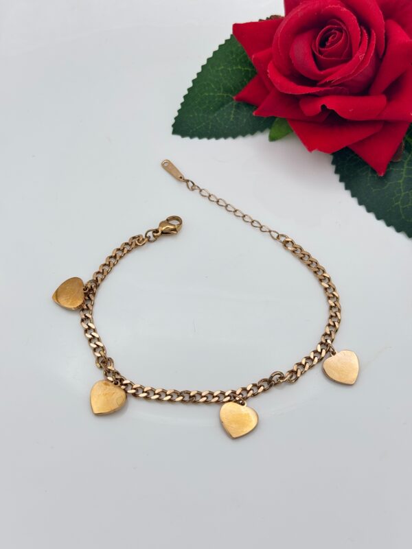 Stainless Steel Gold Plated Heart Shaped Charm Bracelet, Product Code: D-5038