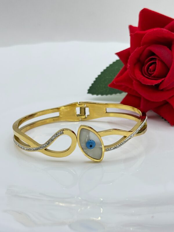 Stainless Steel Gold Plated Evil Eye Kada, Product Code: D-5046