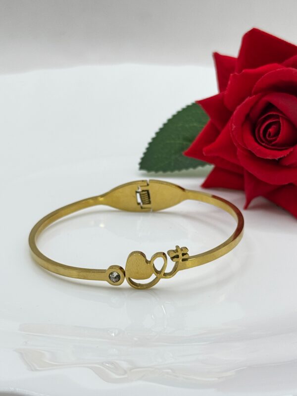 Stainless Steel Gold Plated Heart Shaped Kada, Product Code: D-5049