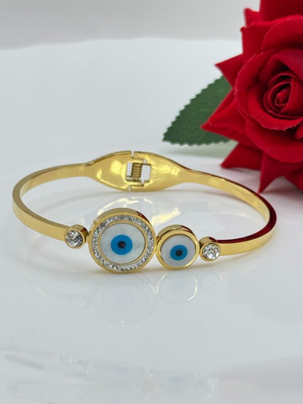 Stainless Steel Gold Plated Circle Evil Eye Kada, Product Code: D-5050