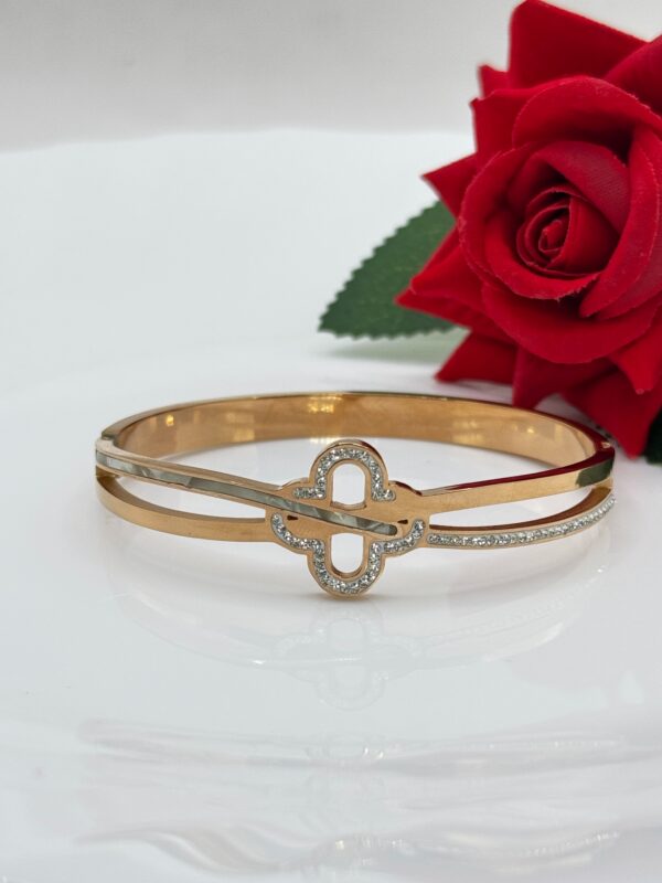 Stainless Steel Rosegold Plated Floral Design Fancy Kada, Product Code: D-5052