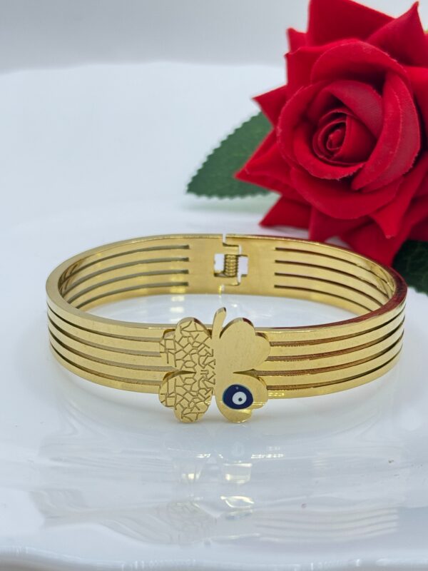 Stainless Steel Gold Plated Butterfly Shaped Evil Eye Kada, Product Code: D-5053