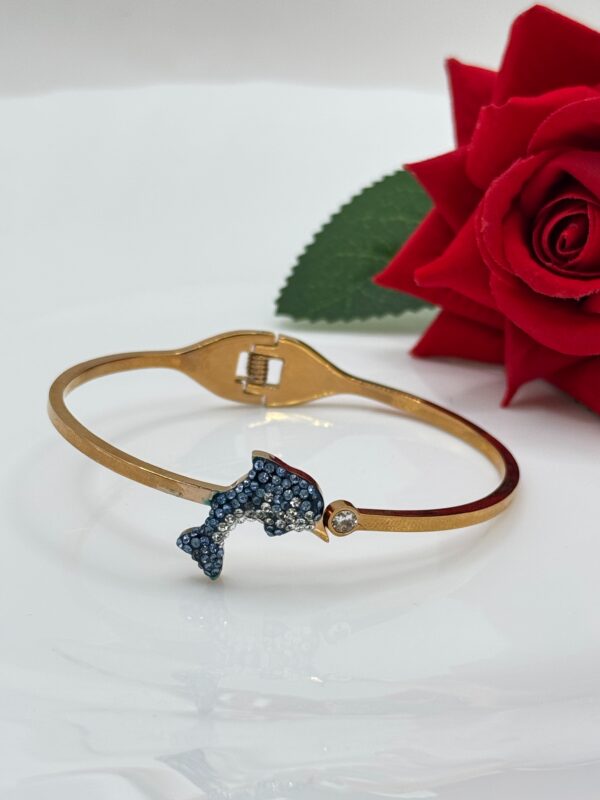 Stainless Steel Rosegold Plated Blue Whale Design Kada, Product Code: D-5054