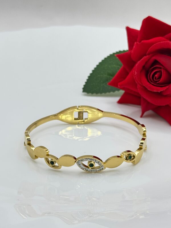 Stainless Steel Gold Plated Evil Eye Kada, Product Code: D-5055