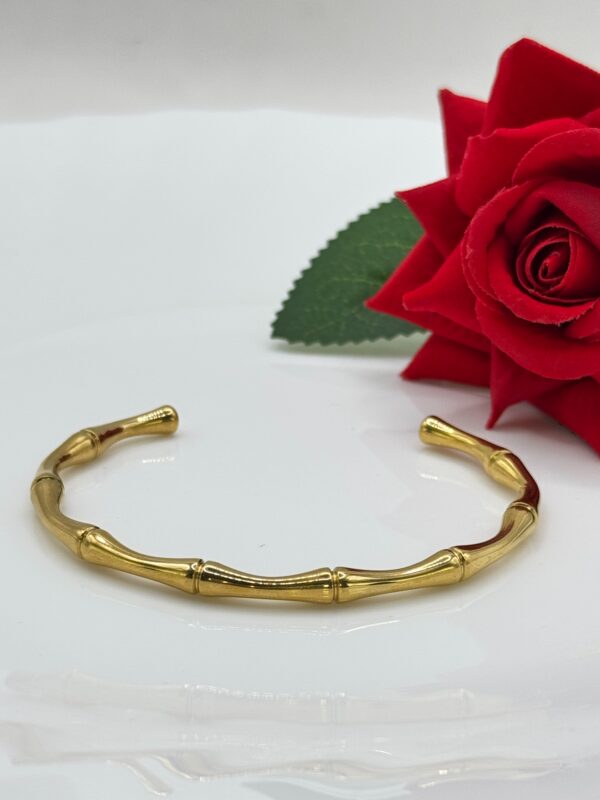 Stainless Steel Gold Plated Bamboo Design Cuff Kada, Product Code: D-5059