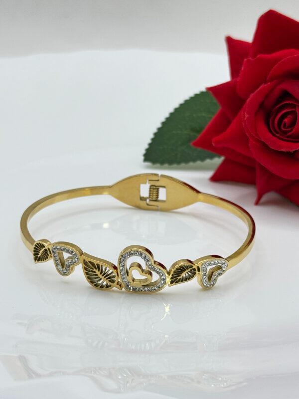 Stainless Steel Cubic Zirconia Heart Leaf Shaped Kada, Product Code: D-5060