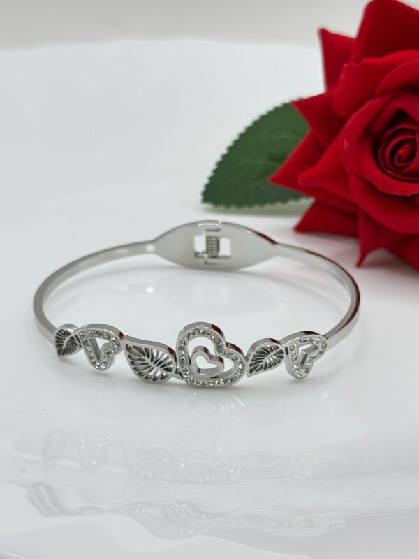 Stainless Steel Cubic Zirconia Heart Leaf Shaped Kada, Product Code: D-5061