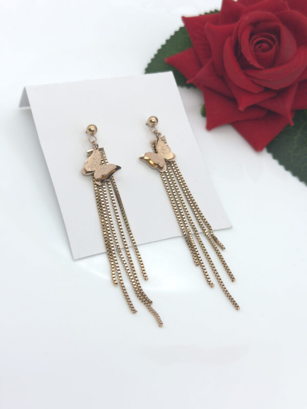 Stainless Steel Rosegold Plated Butterfly Chain Dangler Earring, Product Code: D-5064