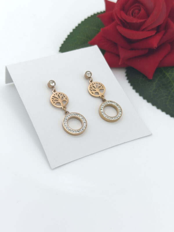 Stainless Steel Rosegold Plated Floral Dangle Earring, Product Code: D-5065