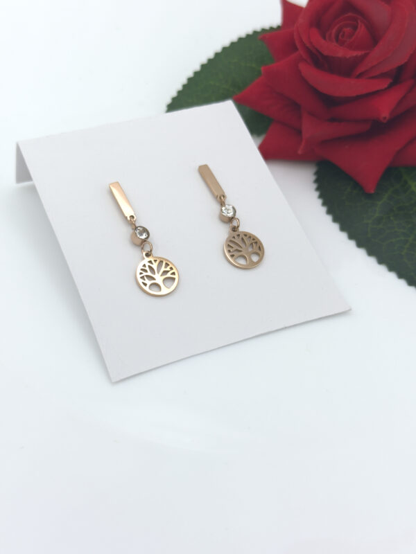 Stainless Steel Rosegold Plated Floral Dangle Earring, Product Code: D-5066