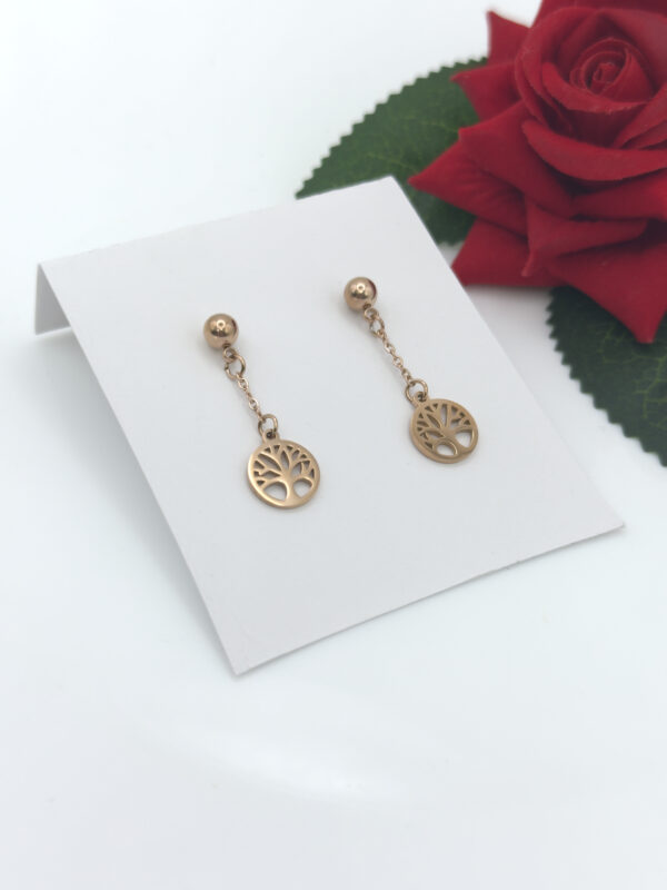 Stainless Steel Rosegold Plated Floral Dangle Earring, Product Code: D-5067